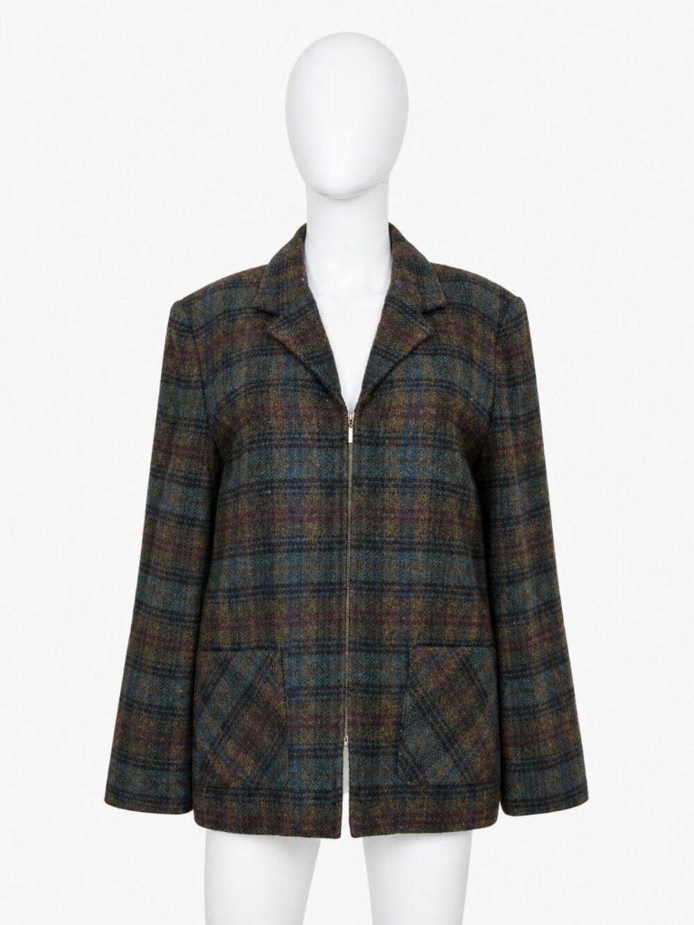 Requirements Wool Plaid Jacket Size 12 Vintage Zip Front Blazer